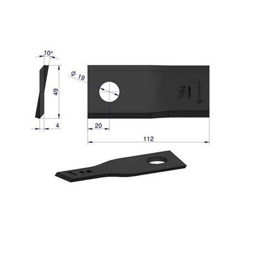 Nóż. nożyk kosiarka prawy 112x48x4mm otwór 19 zastosowanie 123707 134308 Fella WARYŃSKI ( sprzedawane po 25 )