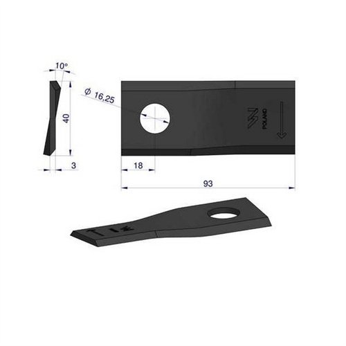 Nóż. nożyk kosiarka prawy 93x40x3mm otwór 16.2 zastosowanie 56151300 Kuhn WARYŃSKI ( sprzedawane po 25 )