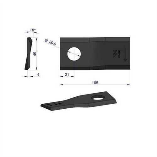 Nóż. nożyk kosiarka prawy 105x48x4mm otwór 20 zastosowanie 6801420 Kuhn WARYŃSKI ( sprzedawane po 25 )