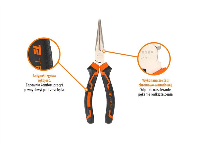 Szczypce wydłużone - proste 160 mm / TEGER