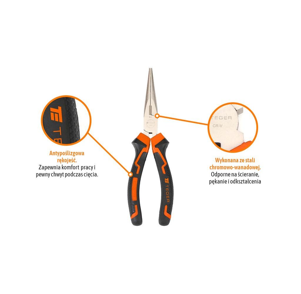 Szczypce wydłużone - proste 160 mm / TEGER