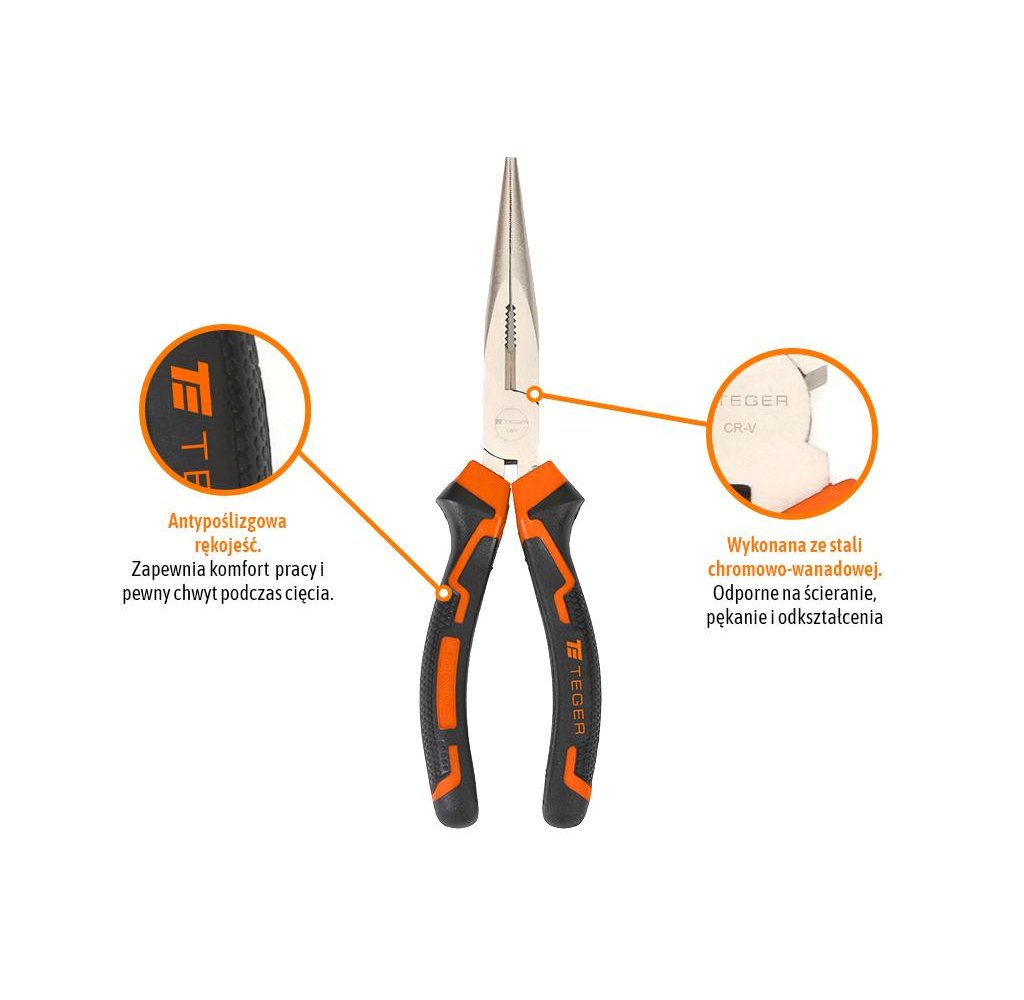 Szczypce wydłużone - proste 200 mm / TEGER