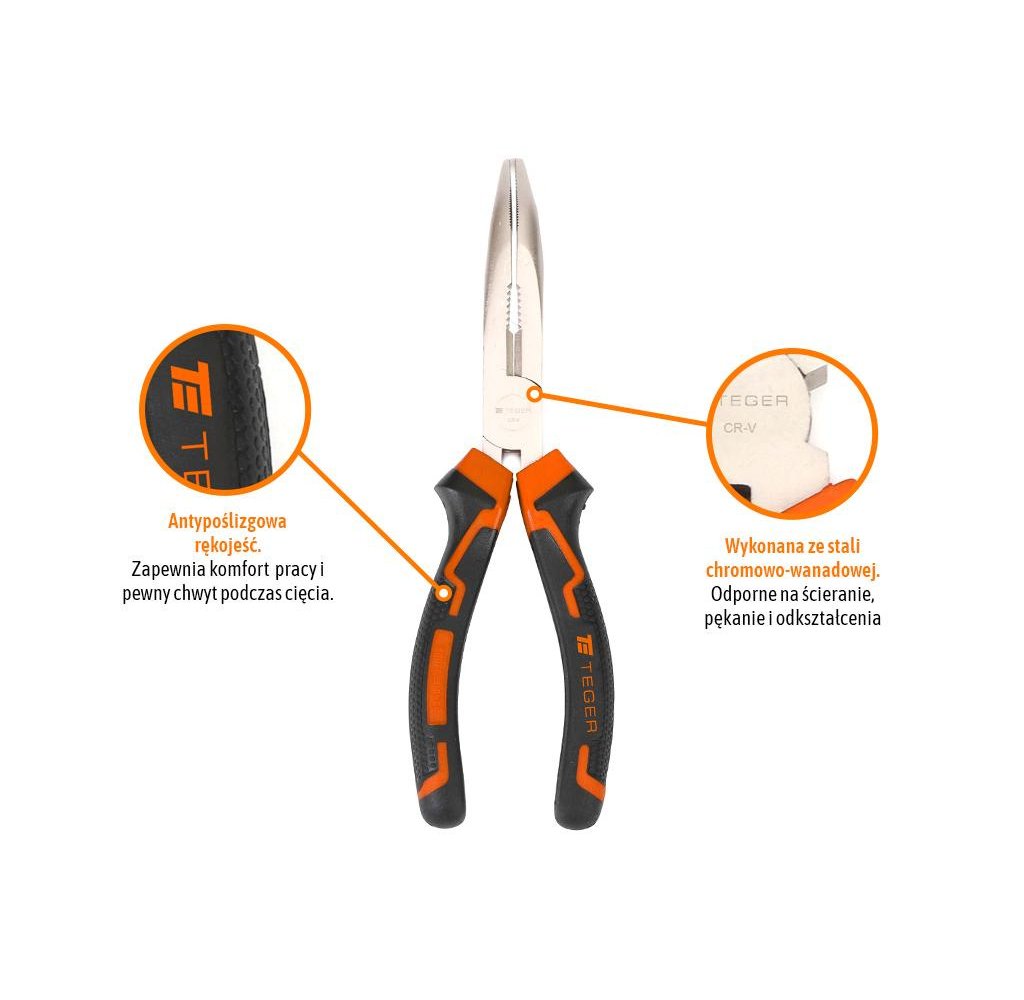 Szczypce wydłużone - odgięte 200 mm / TEGER
