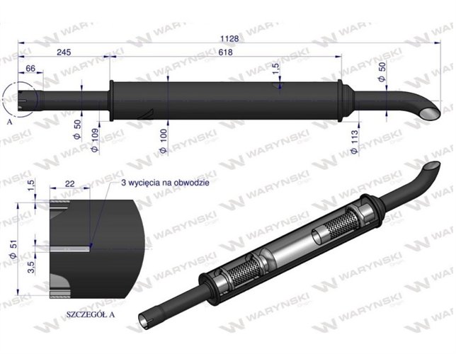 Tłumik 1128mm 3029104M1 4.8kg MF3 C-3603P WARYŃSKI