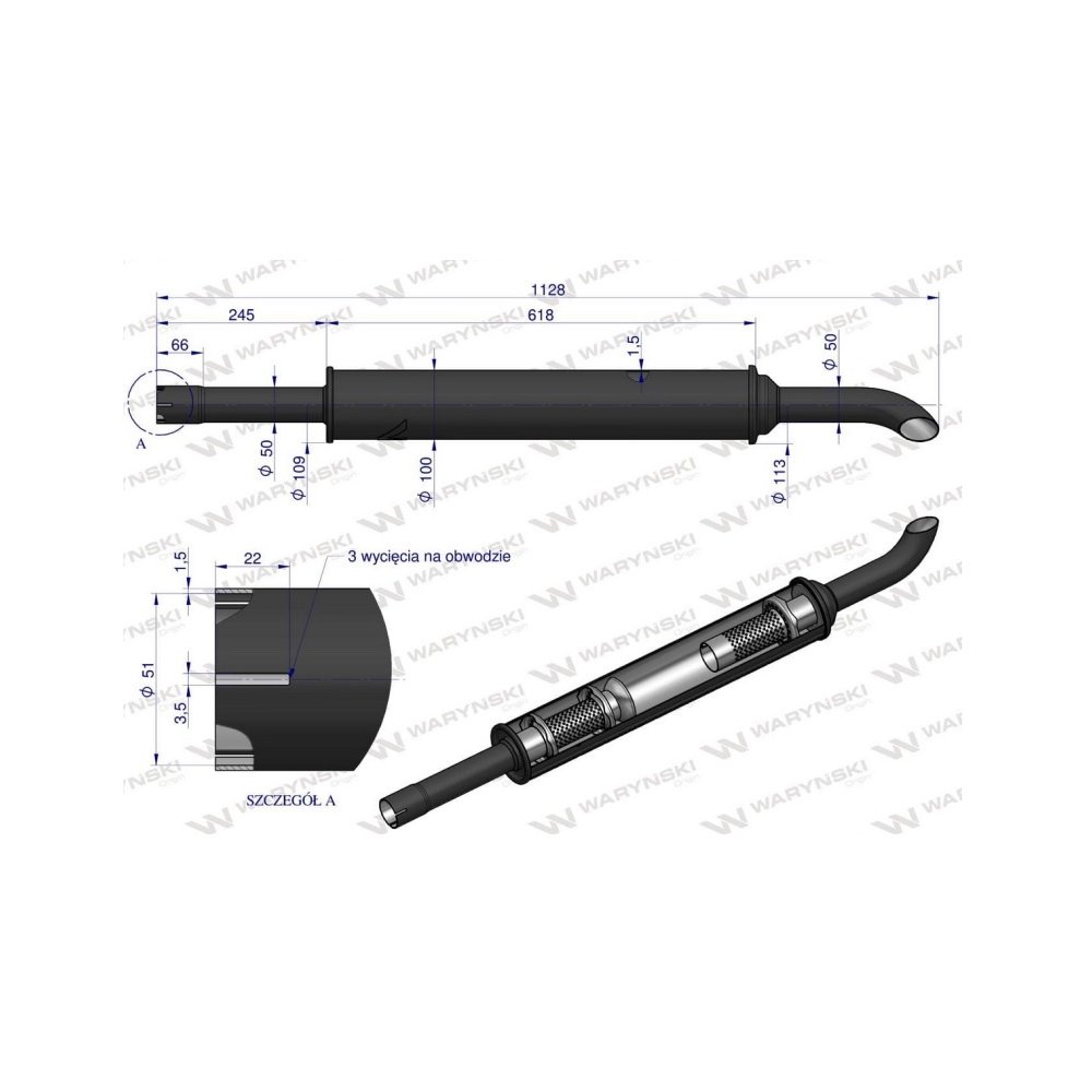 Tłumik 1128mm 3029104M1 4.8kg MF3 C-3603P WARYŃSKI