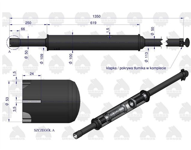 Tłumik 1350mm 5.8kg MF3 (prosty) ORYGINAŁ URSUS