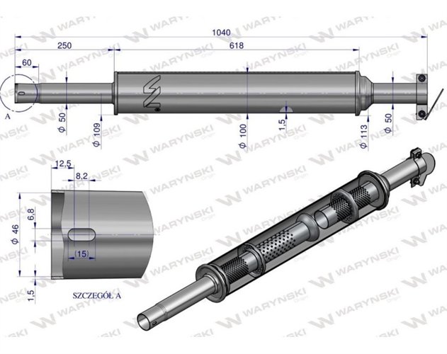 Tłumik okrągły 1040 mm 5kg C-360 (prosty) INOX WARYŃSKI