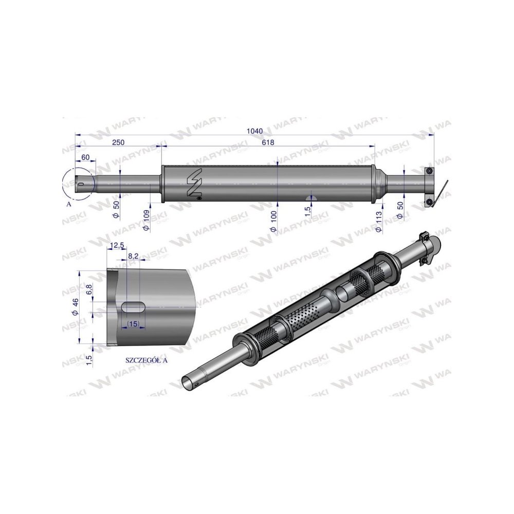 Tłumik okrągły 1040 mm 5kg C-360 (prosty) INOX WARYŃSKI