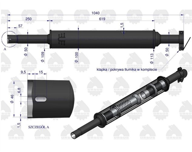 Tłumik okrągły 1040mm 5,3kg C-360 (prosty) ORYGINAŁ URSUS