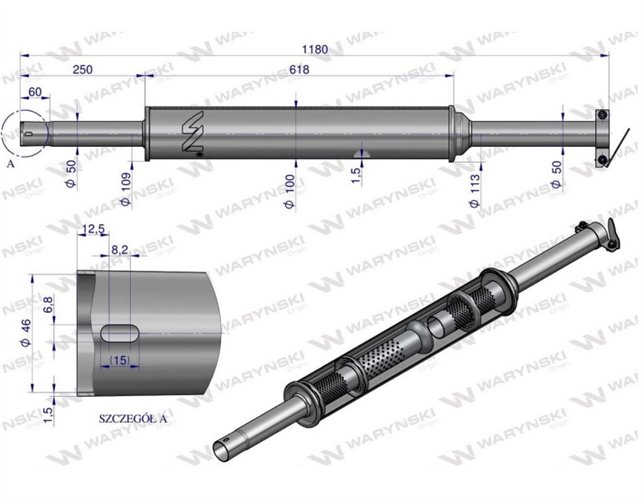 Tłumik okrągły długi 5.5kg 1180mm C-360 (prosty) INOX WARYŃSKI