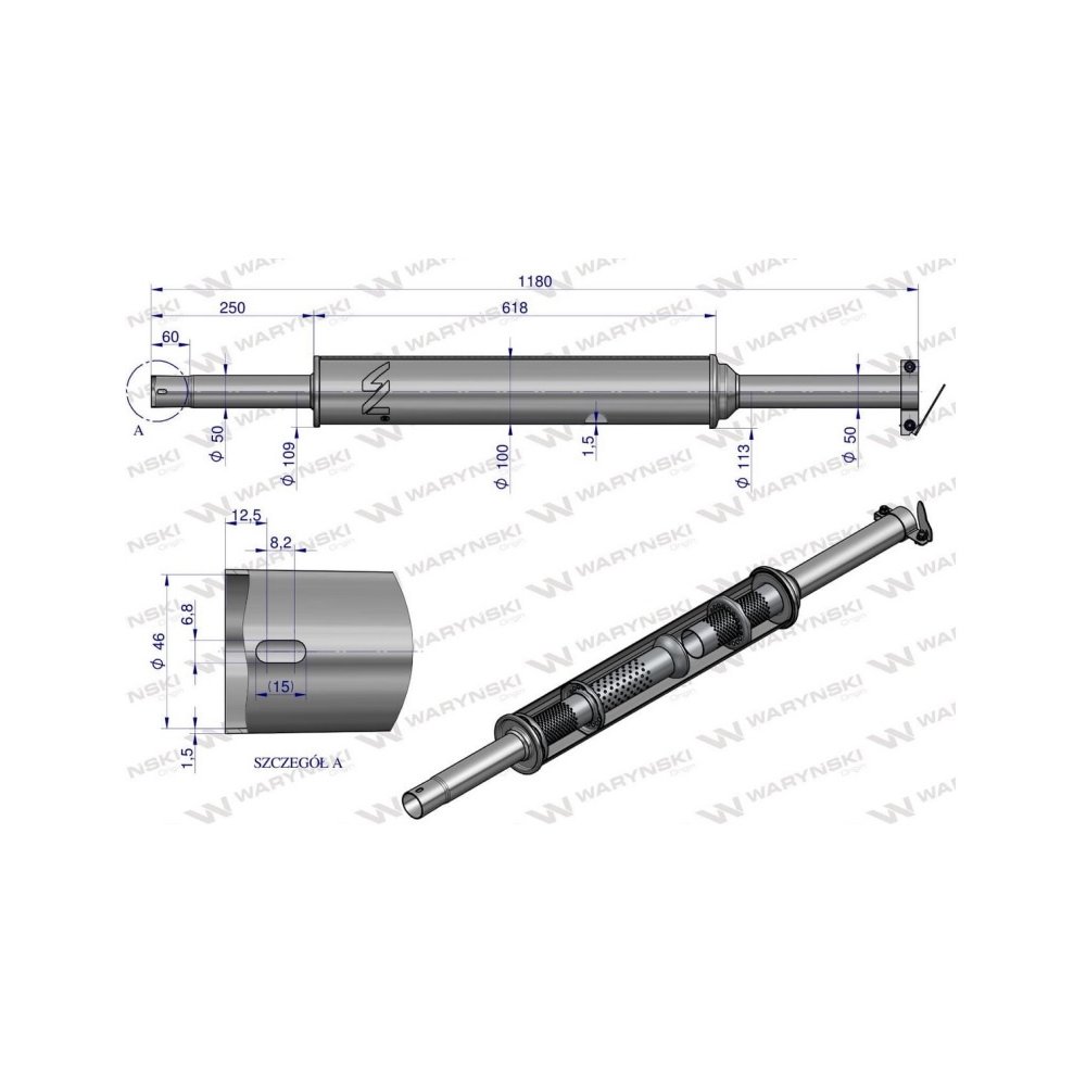 Tłumik okrągły długi 5.5kg 1180mm C-360 (prosty) INOX WARYŃSKI