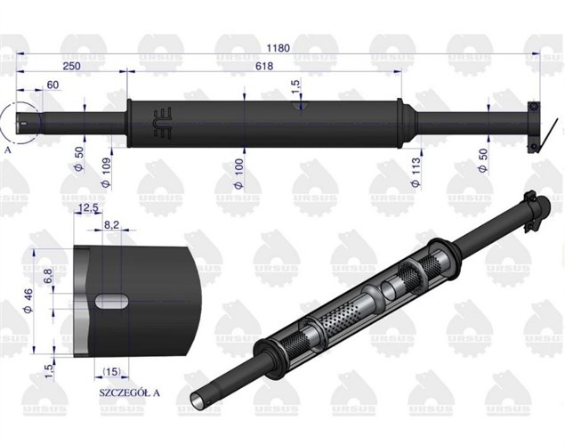 Tłumik okrągły długi 5.5kg 1180mm C-360 (prosty) ORYGINAŁ URSUS