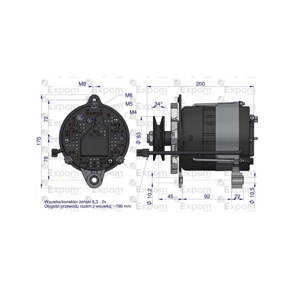 Alternator MTZ 80A z przewodem EXPOM KWIDZYN eu