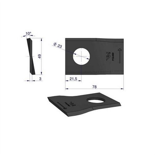 Nóż. nożyk kosiarka lewy 94x48x3mm otwór 23 zastosowanie T673L Mortl WARYŃSKI ( sprzedawane po 25 )