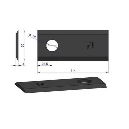 Nóż, nożyk kosiarka 114X48X4mm otwór 19 zastosowanie 1380-0027 JF-Stoll WARYŃSKI ( sprzedawane po 25 )
