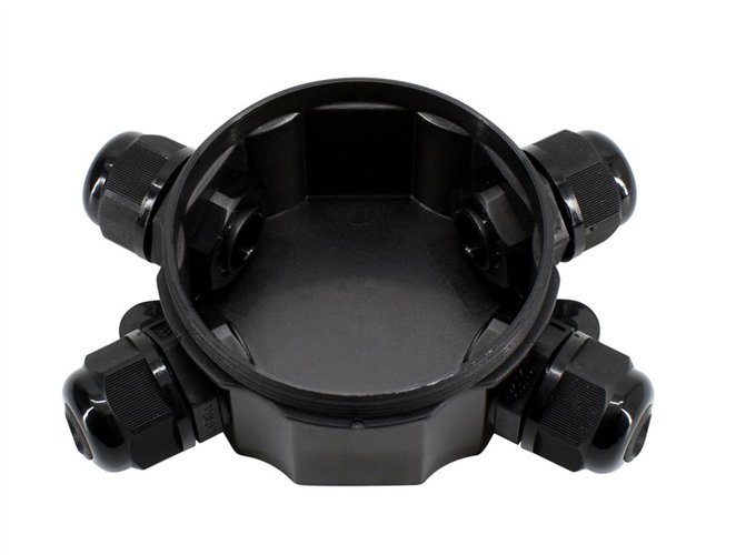 Uniwersalna hermetyczna okrągła zakręcana puszka łączeniowa z dławicami x4 IP66