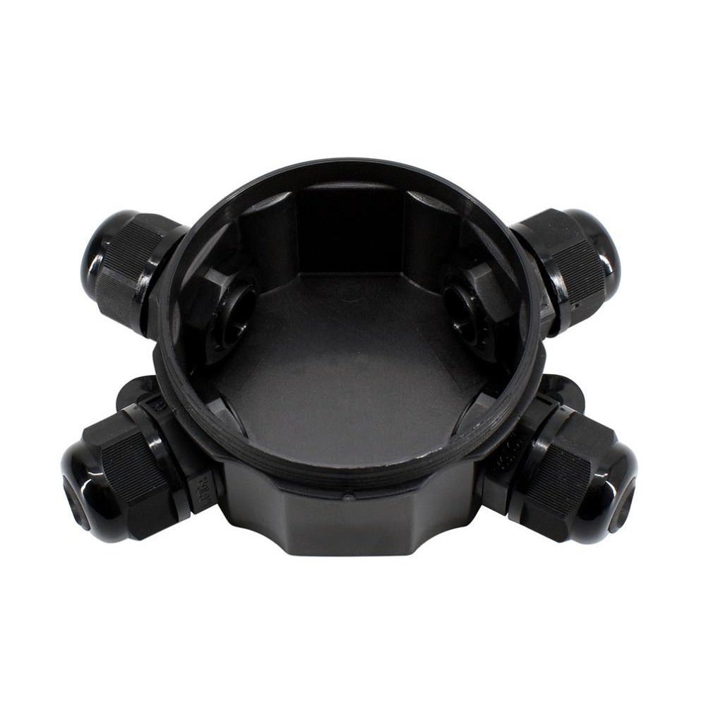 Uniwersalna hermetyczna okrągła zakręcana puszka łączeniowa z dławicami x4 IP66