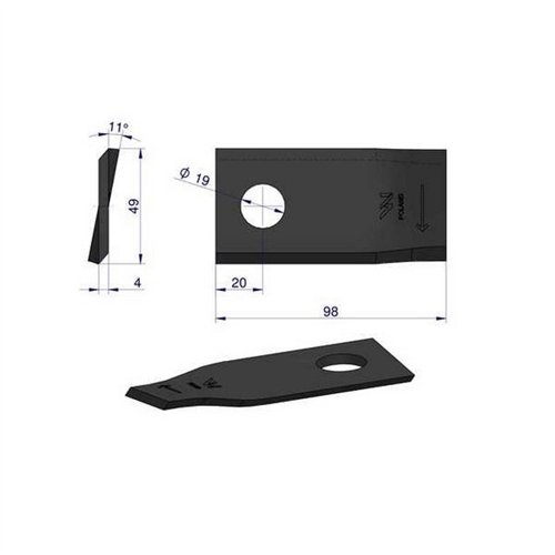 Nóż. nożyk kosiarka prawy 98x48x4mm otwór 19 zastosowanie 121713 Fella WARYŃSKI ( sprzedawane po 25 )