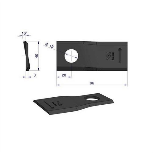 Nóż. nożyk kosiarka lewy 96x40x3mm otwór 19 zastosowanie 16502727 Deutz Fahr Kverneland WARYŃSKI ( sprzedawane po 25 )