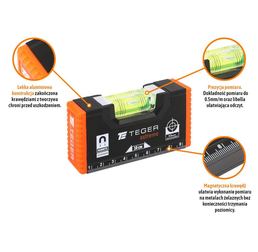 Poziomnica aluminiowa/magnetyczna 10 cm Extreme / TEGER