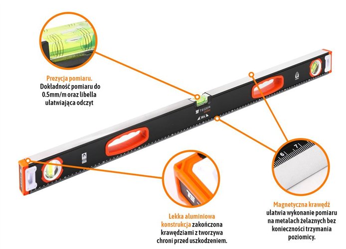 Poziomnica aluminiowa/magnetyczna 100 cm Extreme / TEGER
