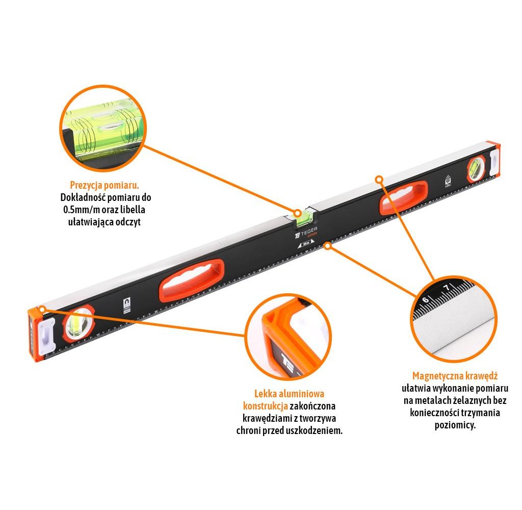 Poziomnica aluminiowa/magnetyczna 100 cm Extreme / TEGER