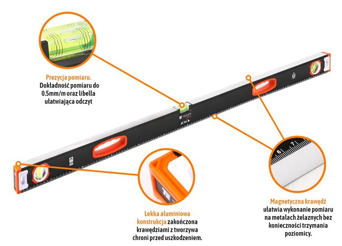 Poziomnica aluminiowa/magnetyczna 120 cm Extreme / TEGER