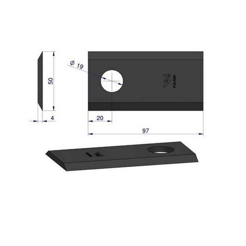 Nóż. nożyk kosiarka 97X50X4mm otwór 19 zastosowanie 1380-0025 JF-Stoll WARYŃSKI ( sprzedawane po 25 )