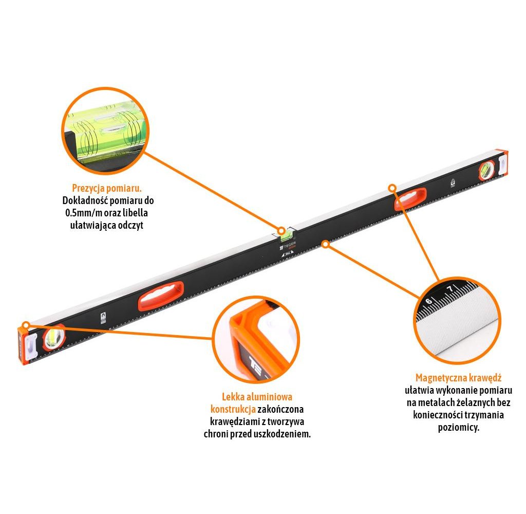 Poziomnica aluminiowa/magnetyczna 150 cm Extreme / TEGER