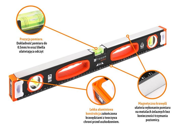Poziomnica aluminiowa/magnetyczna 60 cm Extreme / TEGER