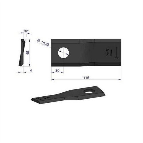 Nóż. nożyk kosiarka prawy 115x45x4mm otwór 18.25 zastosowanie 55906100 CC23500 Kuhn WARYŃSKI ( sprzedawane po 25 )
