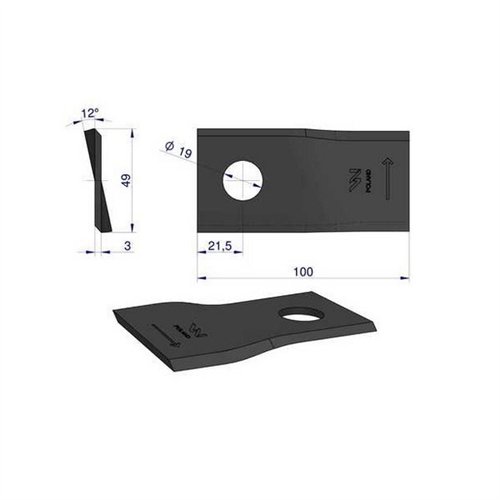 Nóż. nożyk kosiarka lewy 100x48x3mm otwór 19 zastosowanie 570419 Niemeyer WARYŃSKI ( sprzedawane po 25 )