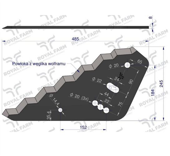 Nóż paszowozu ostrzony od góry zastosowanie Sano Mayer z węglikiem wolframu ROYAL FARM