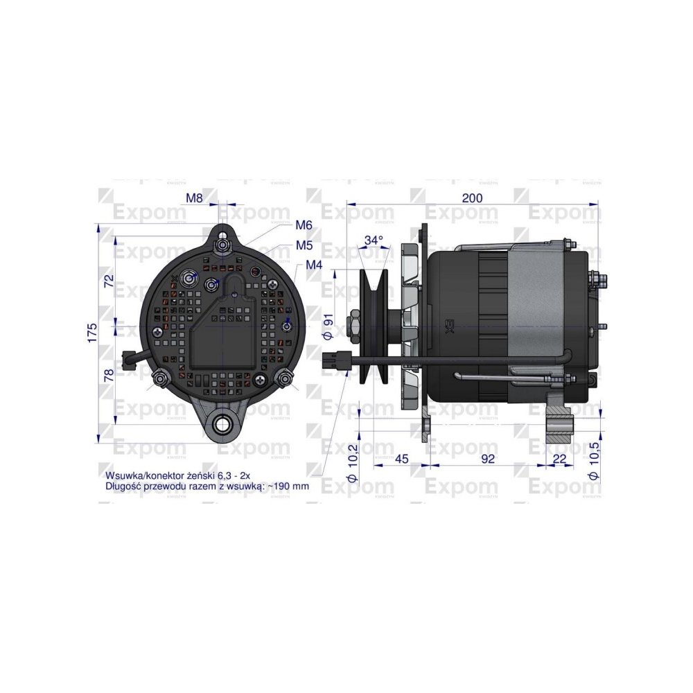 Alternator MTZ 72A Z PRZEWODEM EXPOM KWIDZYN eu