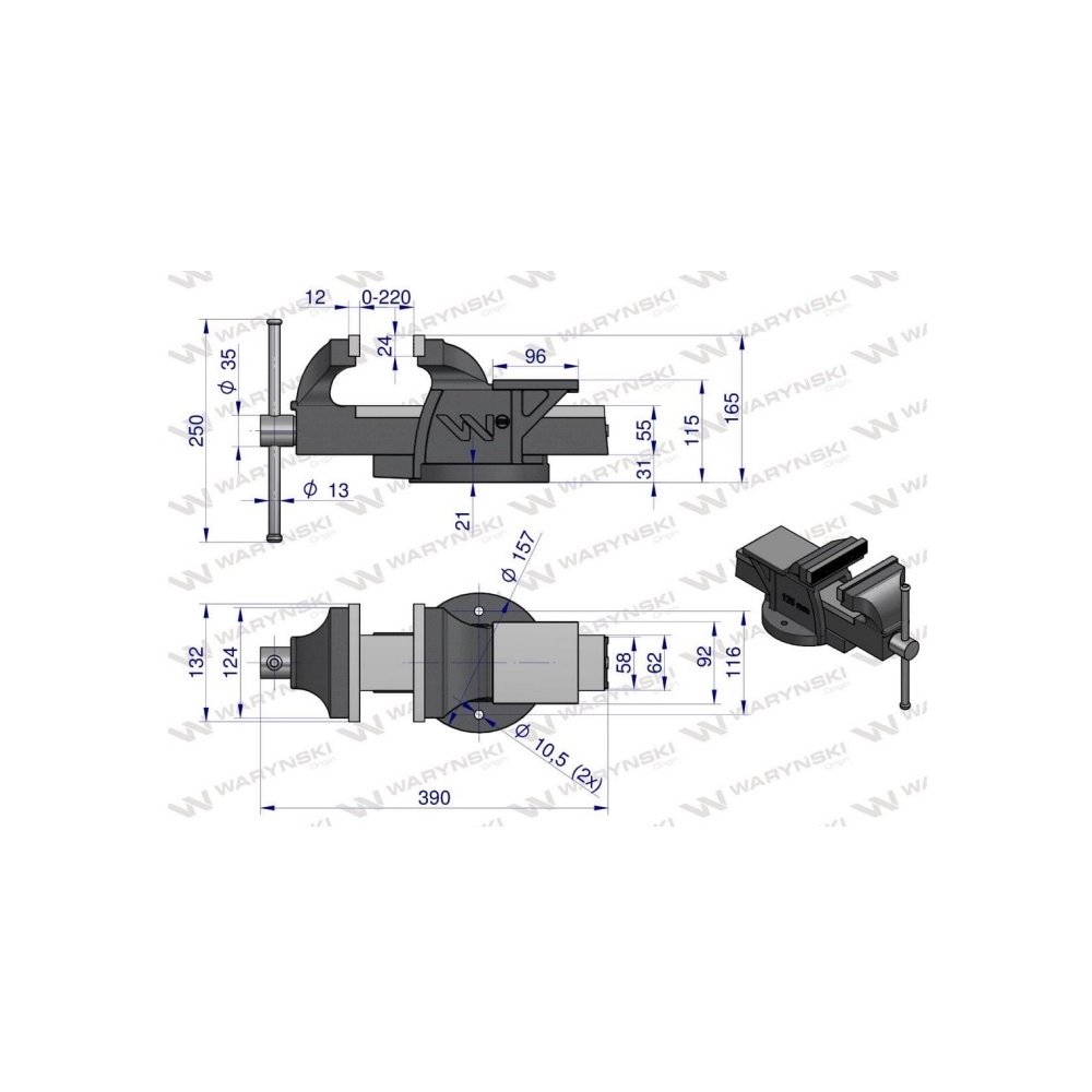 Imadło ślusarskie ciężkie z żeliwa sferoidalnego stałe 125 mm Waryński