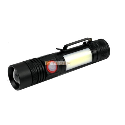 Latarka uniwersalna diody LED typu T6 COB aku 1200 mAh ładowany USB 400 lm Teger