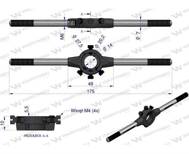 Oprawka 20x5 do narzynek ręcznych  M3-M4 Waryński