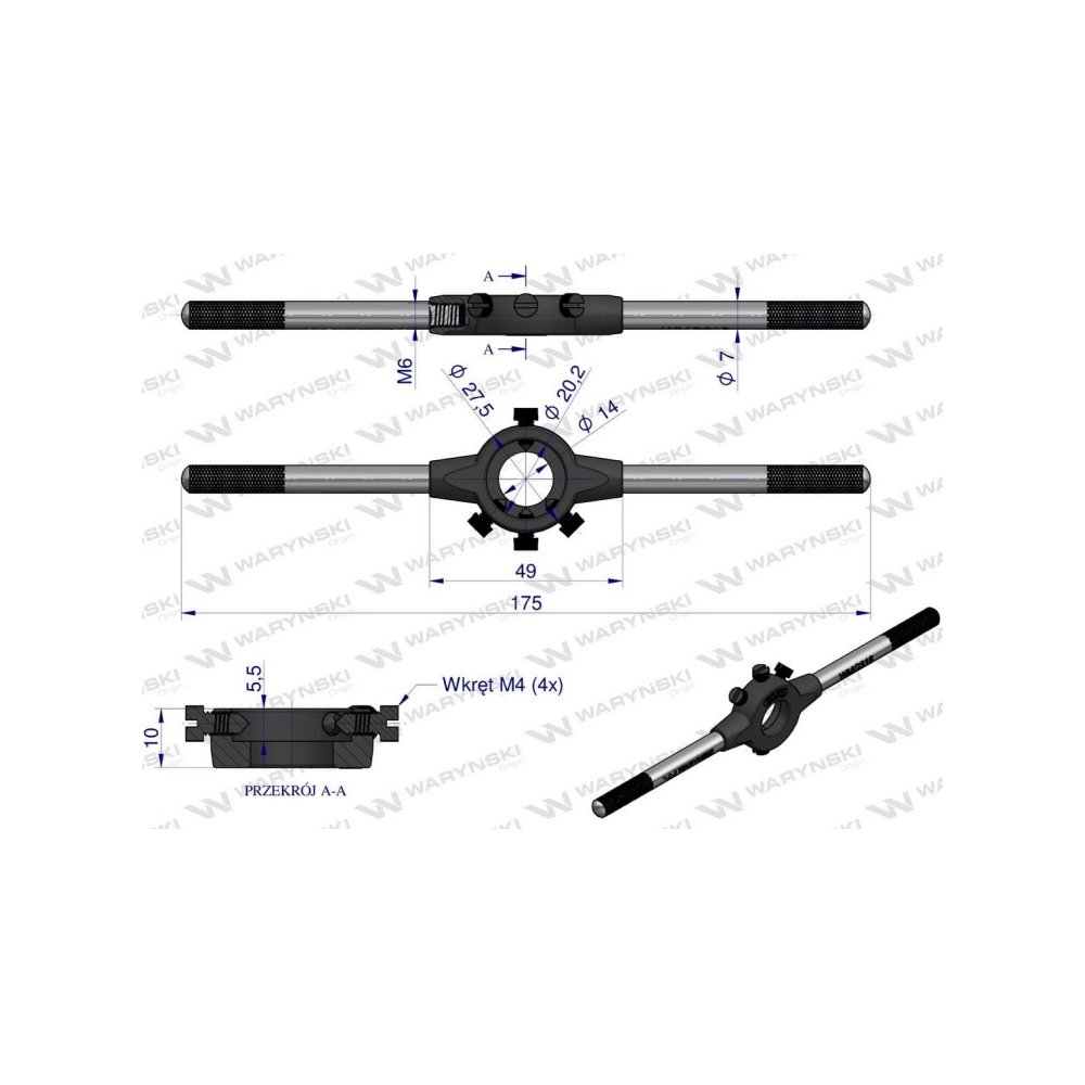 Oprawka 20x5 do narzynek ręcznych  M3-M4 Waryński