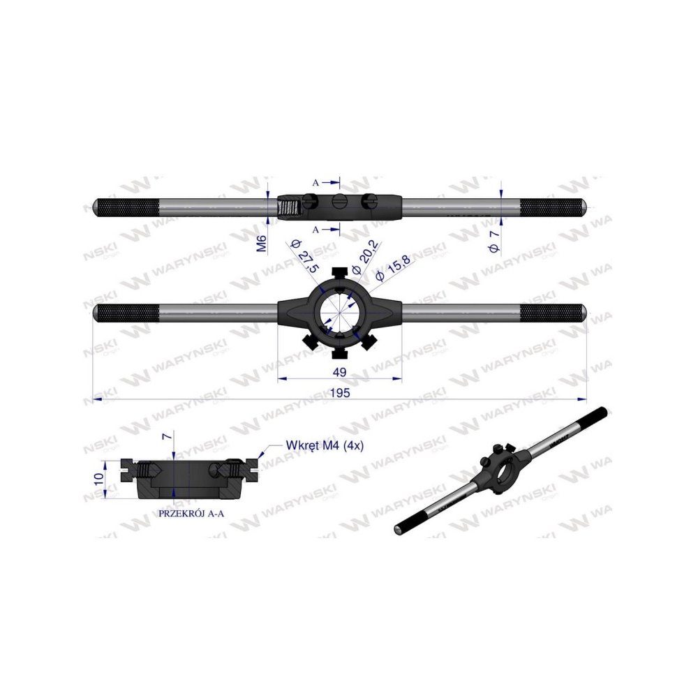 Oprawka 20x7 do narzynek ręcznych  M4.5-M6 Waryński