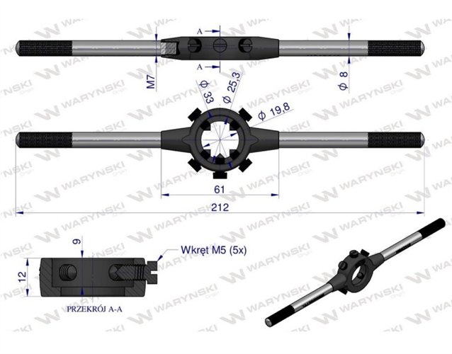 Oprawka 25x9 do narzynek ręcznych  M7-M9 Waryński