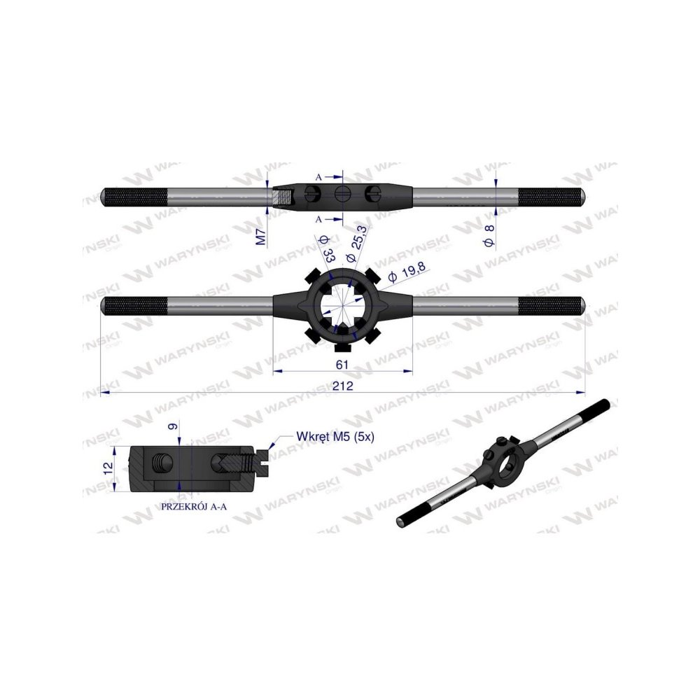 Oprawka 25x9 do narzynek ręcznych  M7-M9 Waryński