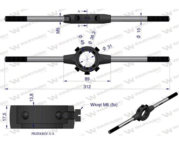 Oprawka 38x14 do narzynek ręcznych  M12-M14 Waryński