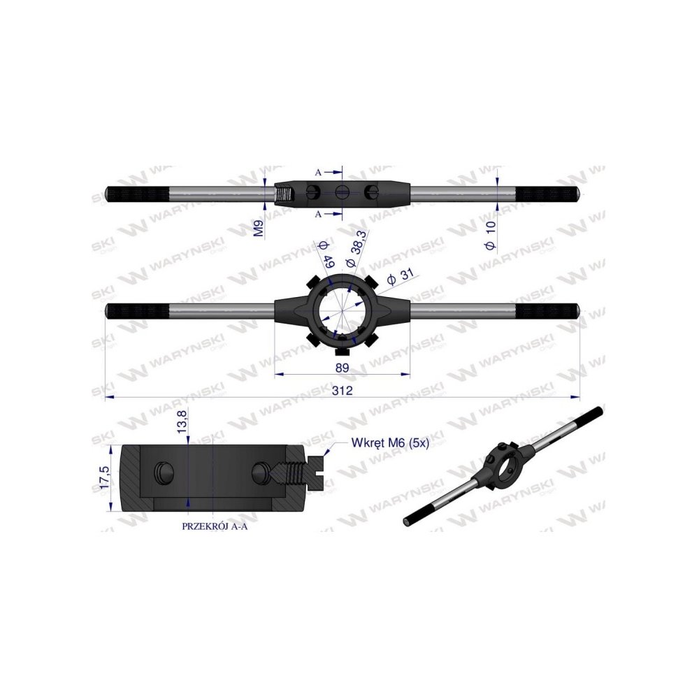 Oprawka 38x14 do narzynek ręcznych  M12-M14 Waryński