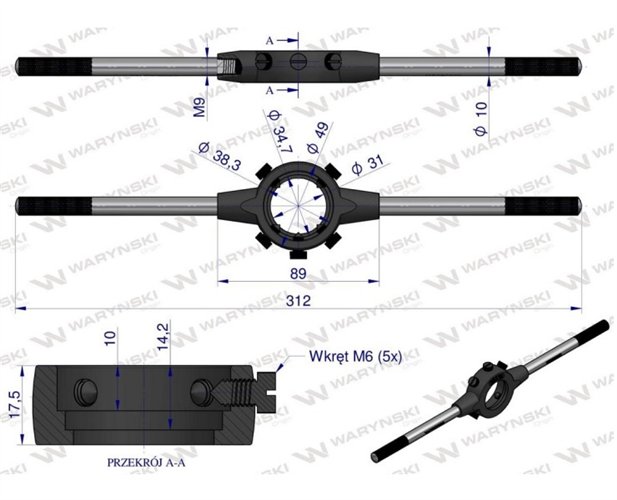 Oprawka 38x10 do narzynek ręcznych z gwintem drobnozwojnym M12-M14 Waryński