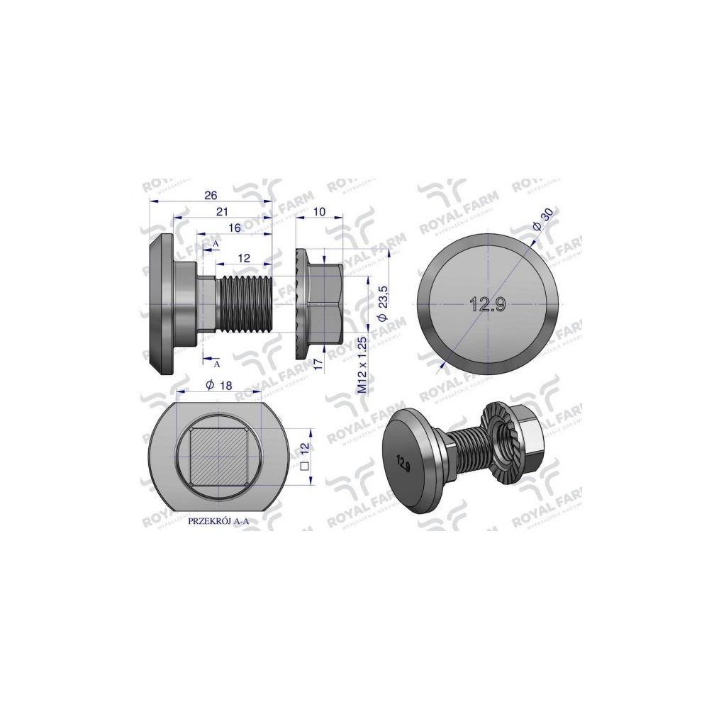 Śruba nożyka kpl. M12x26 zastosowanie Fella ROYAL FARM 426887 (sprzedawane po 10)