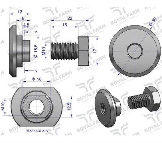 Śruba nożyka kpl. M10x22 zastosowanie Famarol ROYAL FARM (sprzedawane po 10)