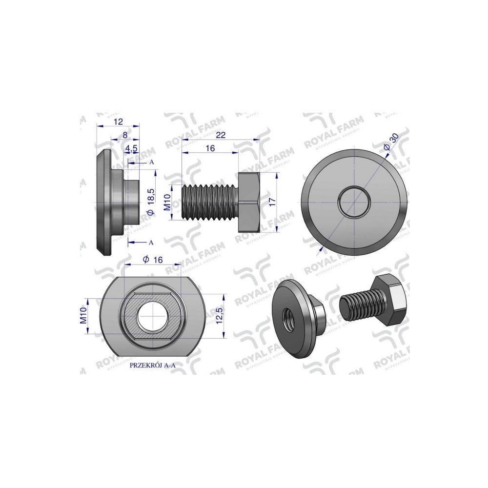 Śruba nożyka kpl. M10x22 zastosowanie Famarol ROYAL FARM (sprzedawane po 10)