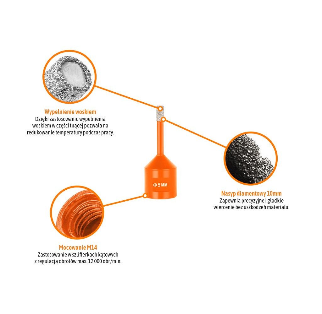 Otwornica diamentowa z uchwytem M14/5 mm / TEGER