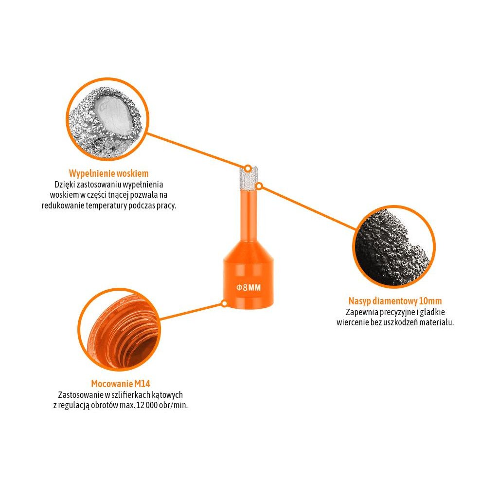 Otwornica diamentowa z uchwytem M14/8 mm / TEGER