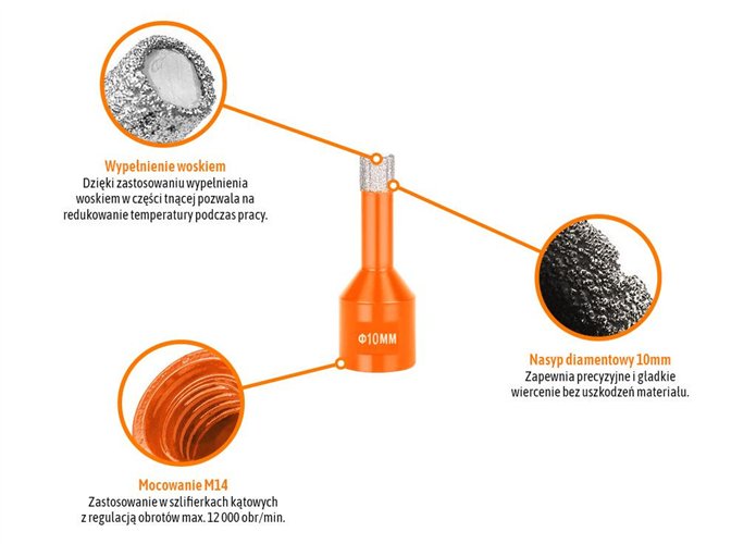 Otwornica diamentowa z uchwytem M14/10 mm / TEGER
